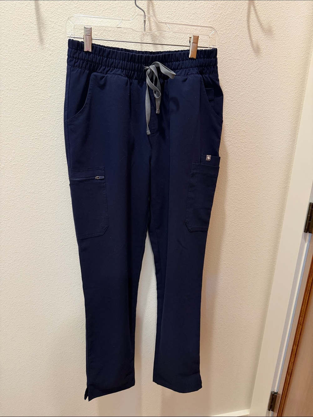 Figs Navy Drawstring Track Pants with Gray Tie